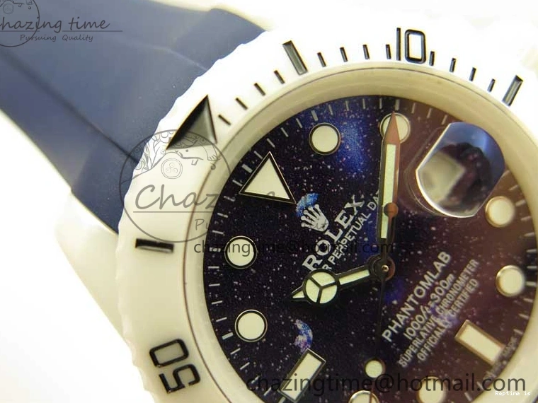 0104 Submariner 40mm White Ceramic 5GF Best Edition Dark Blue Dial on Blue Rubber Strap SA DailyWear 2486